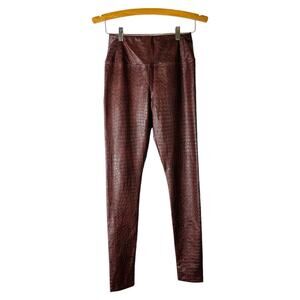 7FAM brown faux leather alligator print high waisted leggings XS